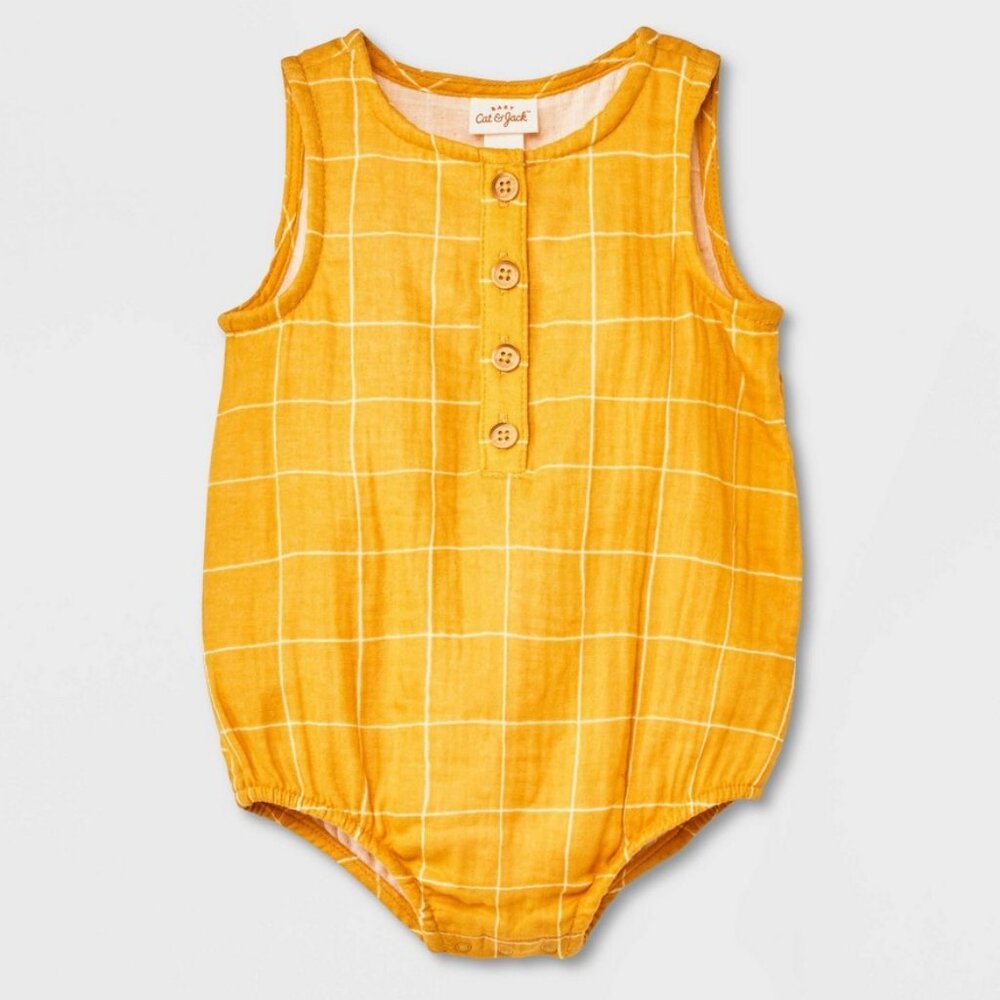 NEW! Baby Sun Gauze Tank Henley Romper, Yellow - Cat & Jack - 100% Cotton